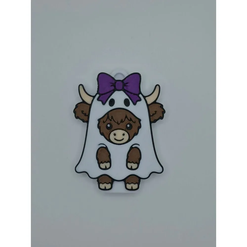 3D-Printed Ghost Highland Cow Soda Can Opener Keychains 6-Pack